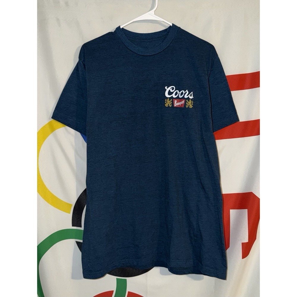 Coors Banquet T Shirt Mens Large Tee Luv Navy Blue Colorado Beer Graphic Tee